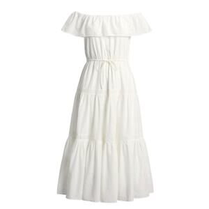 Lauren Ralph Lauren Cotton Off-the-Shoulder Tiered Dress Eyelet Size 8 NWT